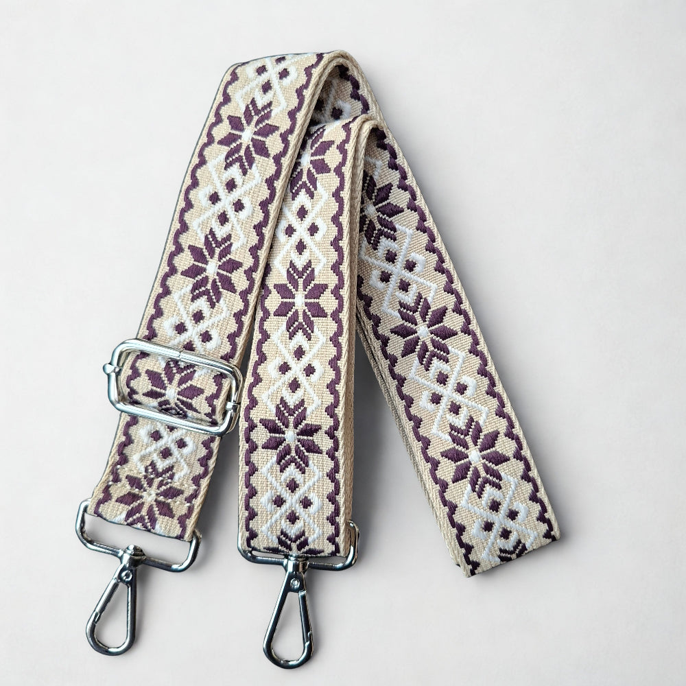 Adjustable Bag Strap: MAROON on BEIGE Pattern