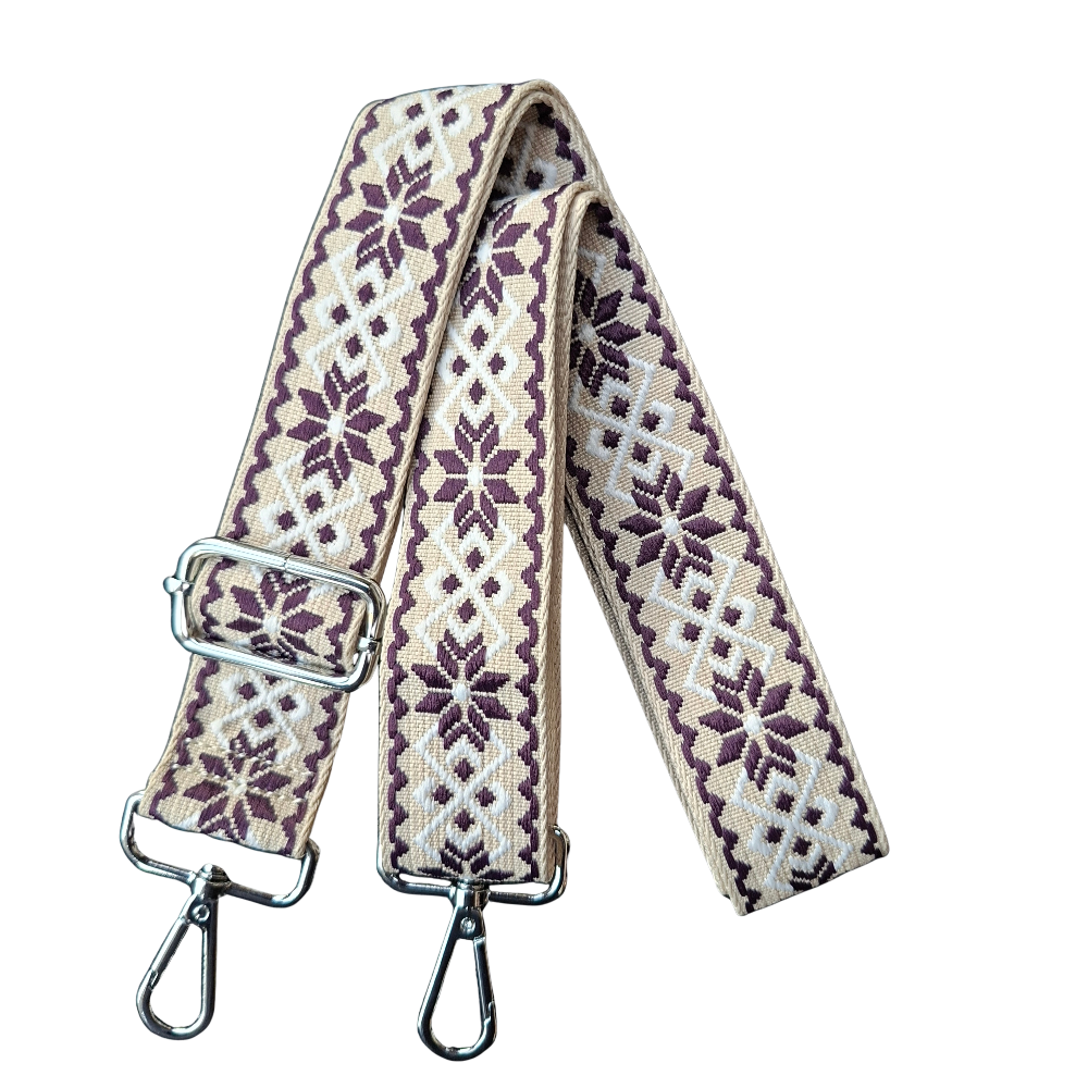 Adjustable Bag Strap: MAROON on BEIGE Pattern detail