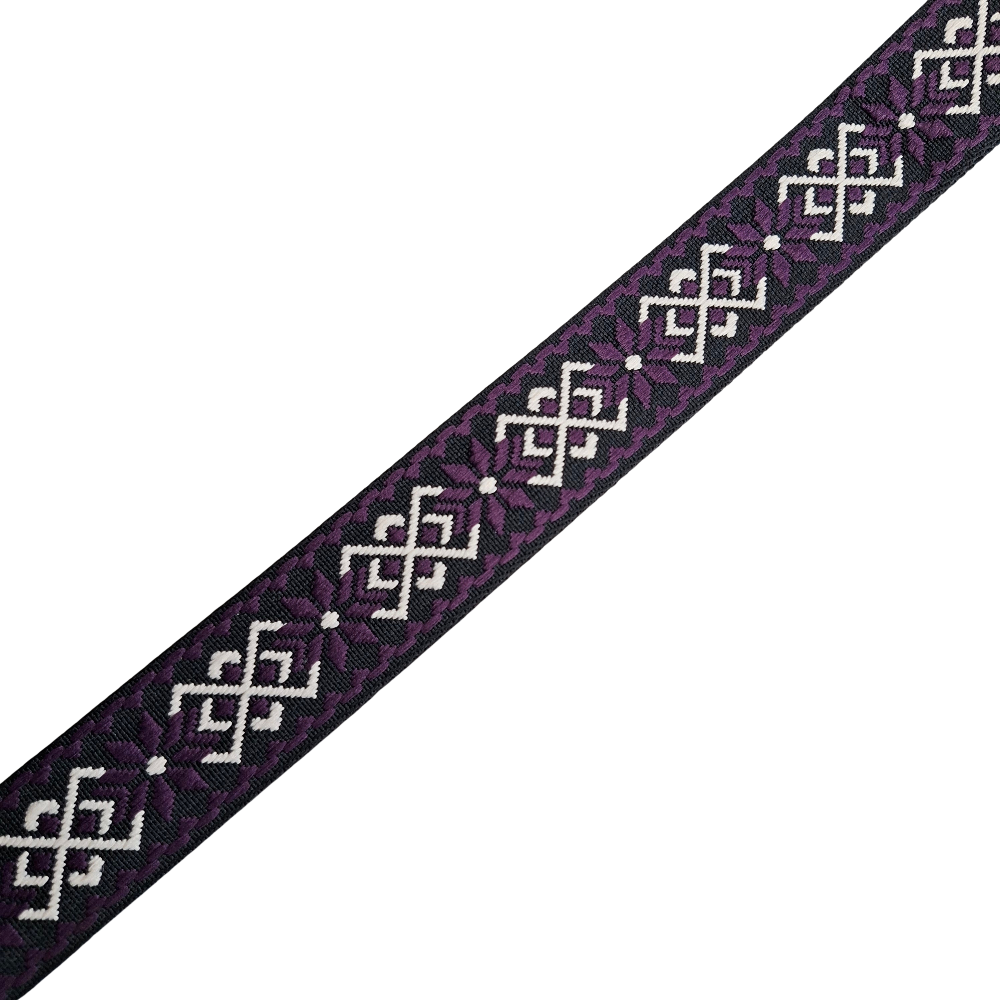 Adjustable Bag Strap: PURPLE ON BLACK with WHITE FLORAL Pattern near