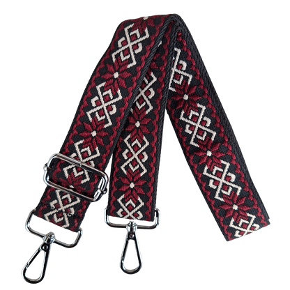 Adjustable Bag Strap: RED ON BLACK Floral Pattern