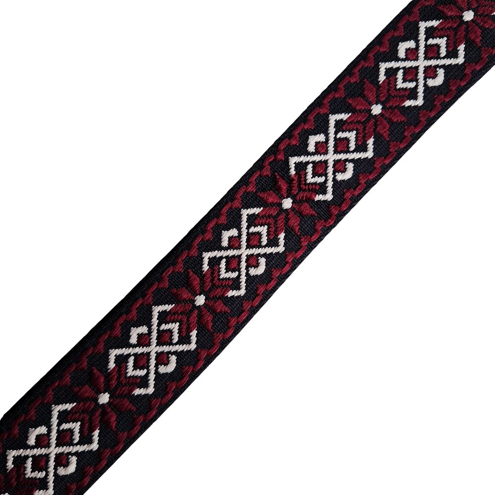 Adjustable Bag Strap: RED ON BLACK Floral Pattern DETAIL