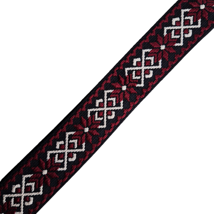 Adjustable Bag Strap: RED ON BLACK Floral Pattern DETAIL