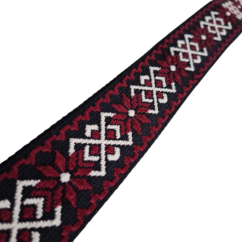 Adjustable Bag Strap: RED ON BLACK Floral Pattern ZOOM