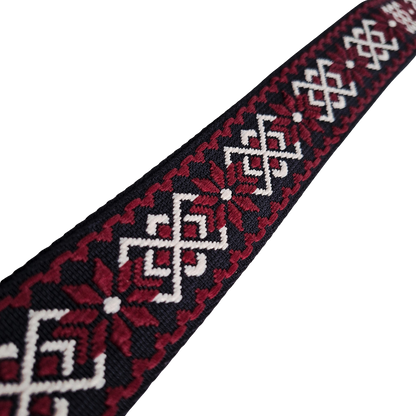 Adjustable Bag Strap: RED ON BLACK Floral Pattern ZOOM