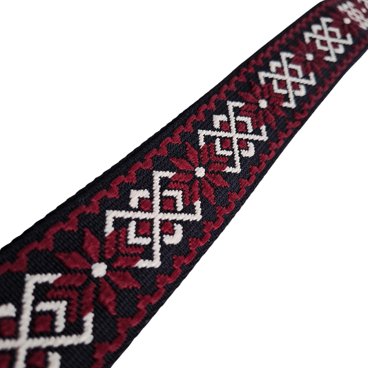 Adjustable Bag Strap: RED ON BLACK Floral Pattern ZOOM