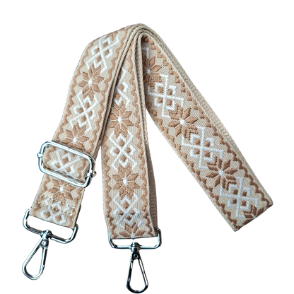 Adjustable Bag Strap: WHITE on BEIGE Pattern