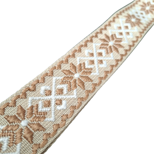 Adjustable Bag Strap: WHITE on BEIGE Pattern detail