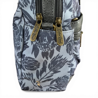 Cotton Road Handbag: BLUE/GREY Canvas PROTEA Print with MATCHING Cardholder