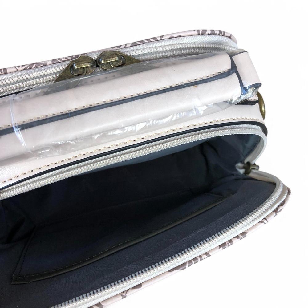 BEIGE Cotton Road PU Leather Handbag with FLORAL Panel