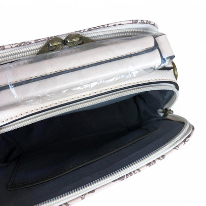 BEIGE Cotton Road PU Leather Handbag with FLORAL Panel