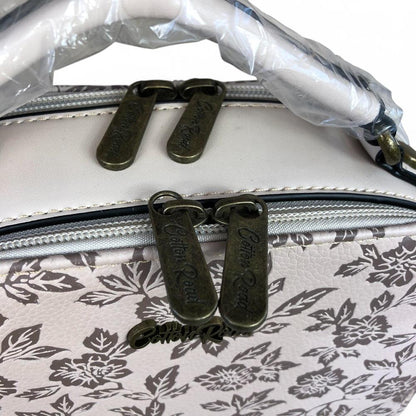 BEIGE Cotton Road PU Leather Handbag with FLORAL Panel