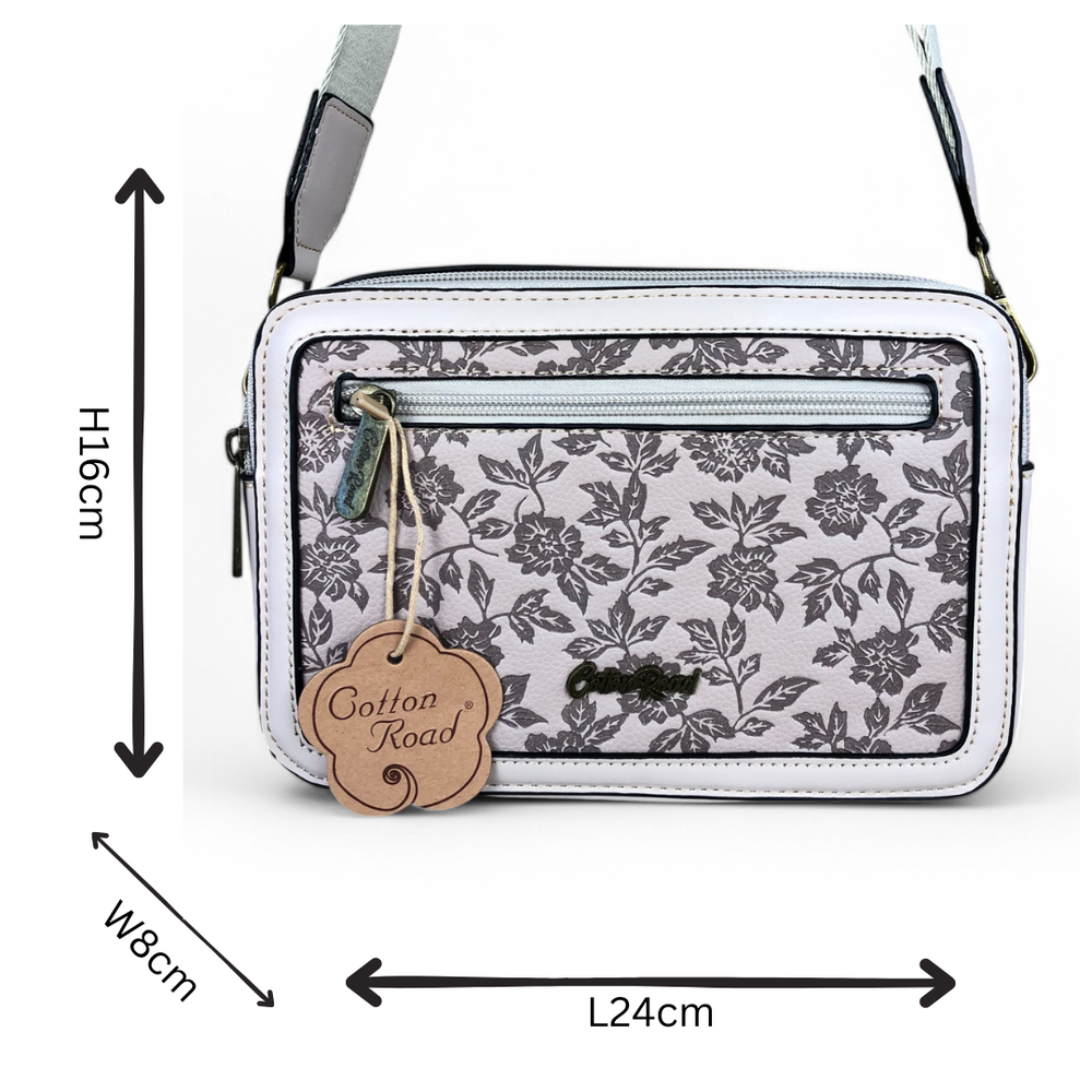 BEIGE PU Leather Cotton Road Sling Bag with FLORAL Panel