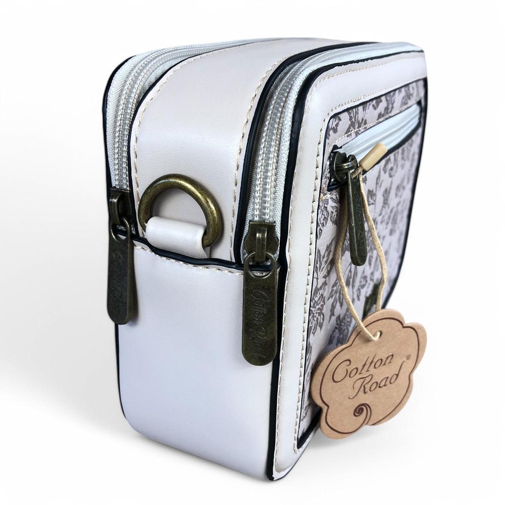 BEIGE PU Leather Cotton Road Sling Bag with FLORAL Panel