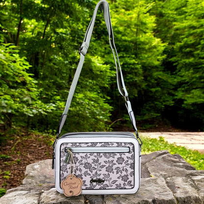 BEIGE PU Leather Cotton Road Sling Bag with FLORAL Panel