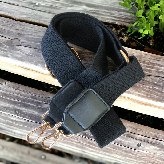 BLACK Canvas Adjustable Bag Strap with PU LEATHER Trim