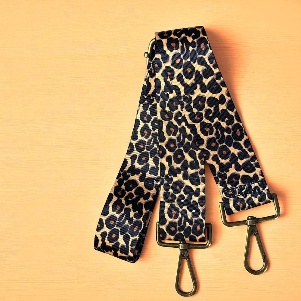 BLACK Cotton Road Canvas Adjustable Bag Strap with LEOPARD Print