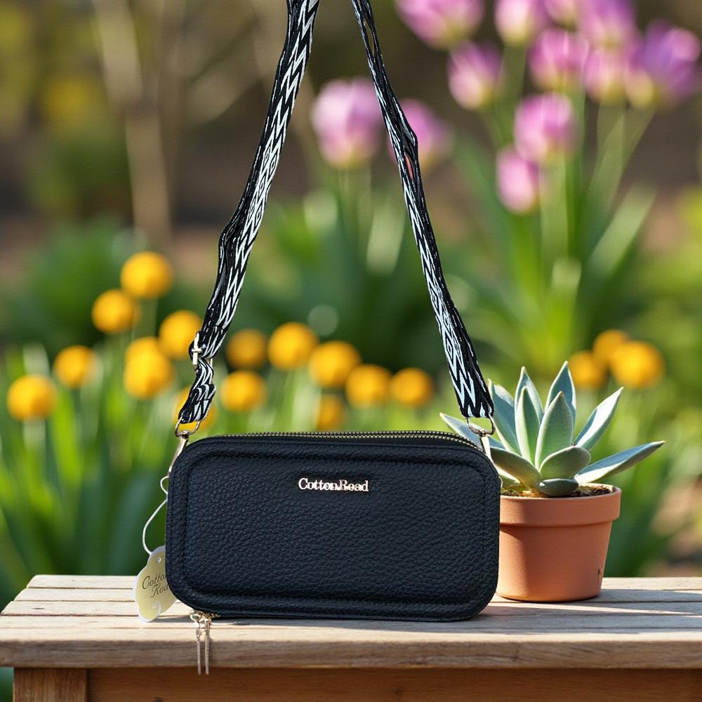 BLACK Cotton Road PU Leather Cellphone Sling Wallet