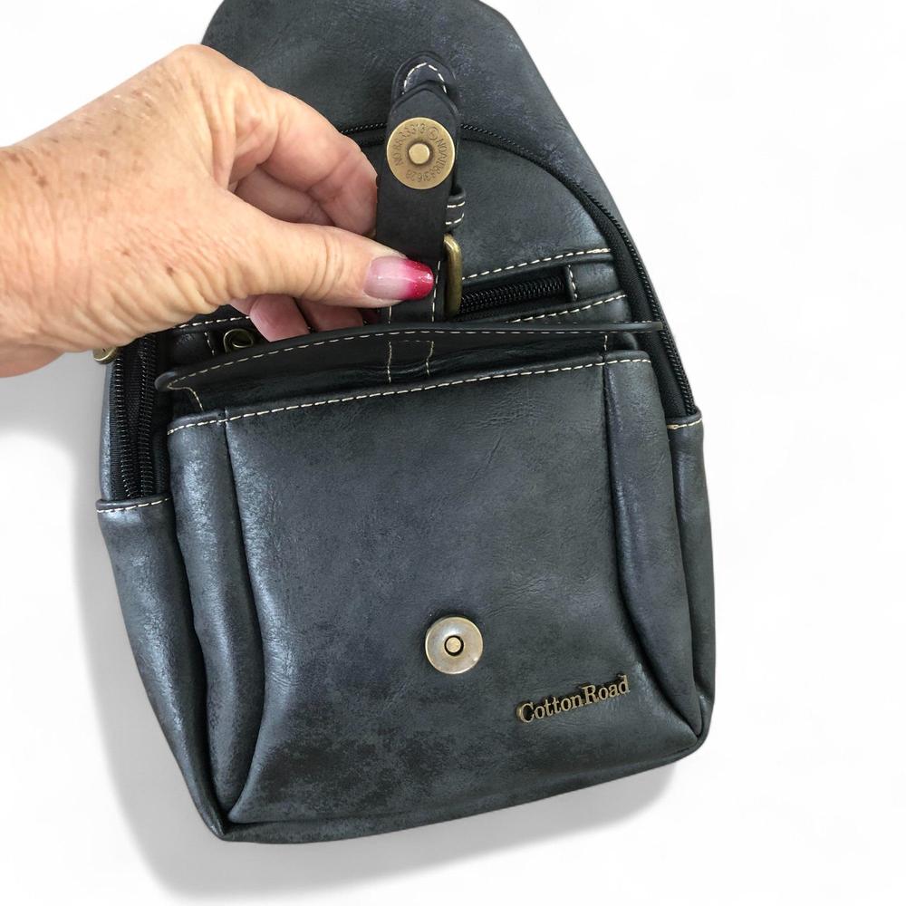 BLACK Cotton Road PU Leather Cross Body Bag / Mini Backpack