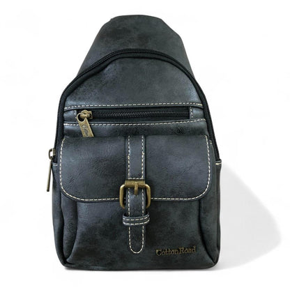 BLACK Cotton Road PU Leather Cross Body Bag / Mini Backpack