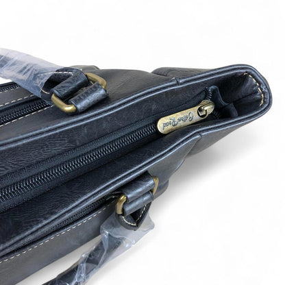 BLACK Cotton Road PU Leather Handbag with EMBROIDERED detailing