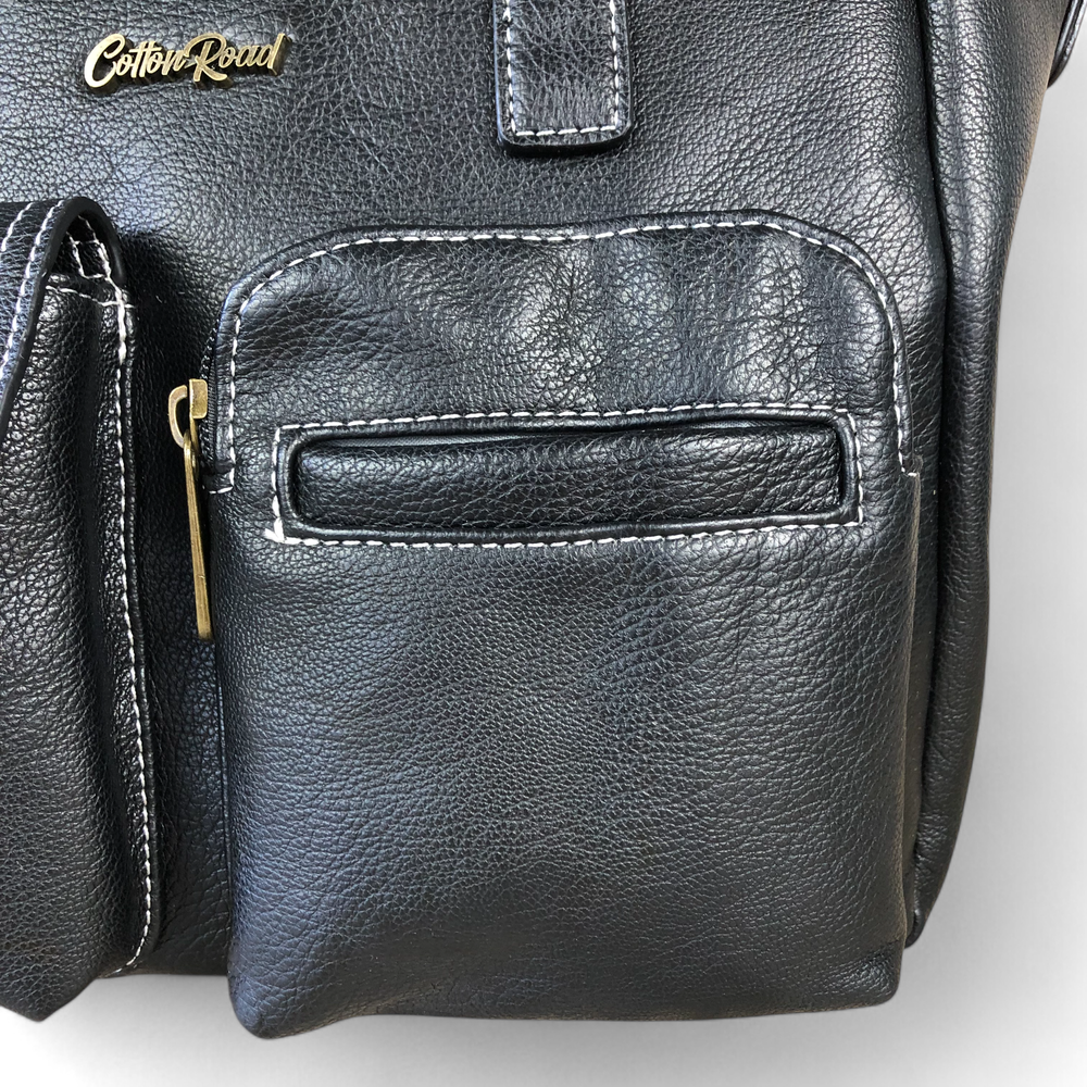 BLACK Cotton Road PU Leather Handbag with Pockets