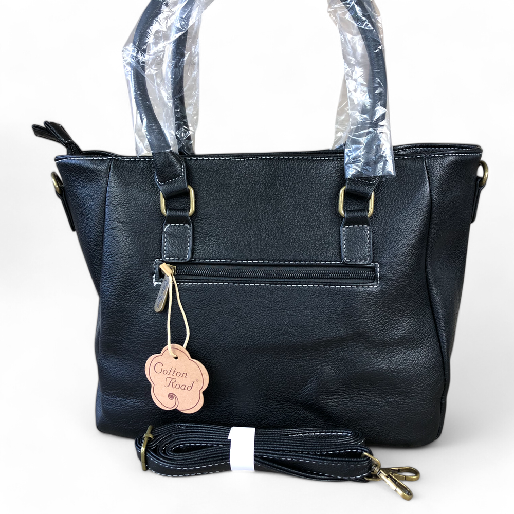 BLACK Cotton Road PU Leather Handbag with Pockets