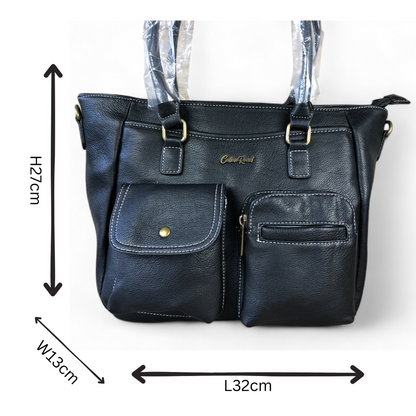 BLACK Cotton Road PU Leather Handbag with Pockets