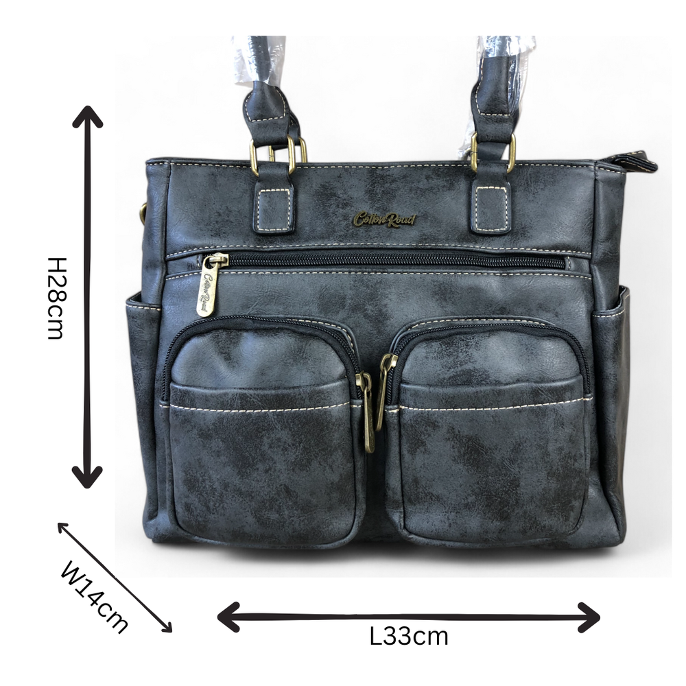 BLACK Cotton Road PU Leather Handbag with Pockets