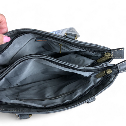 BLACK Cotton Road PU Leather Handbag with Pockets