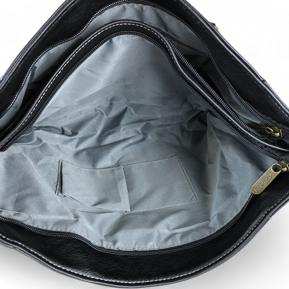 BLACK Cotton Road PU Leather Handbag with Pockets