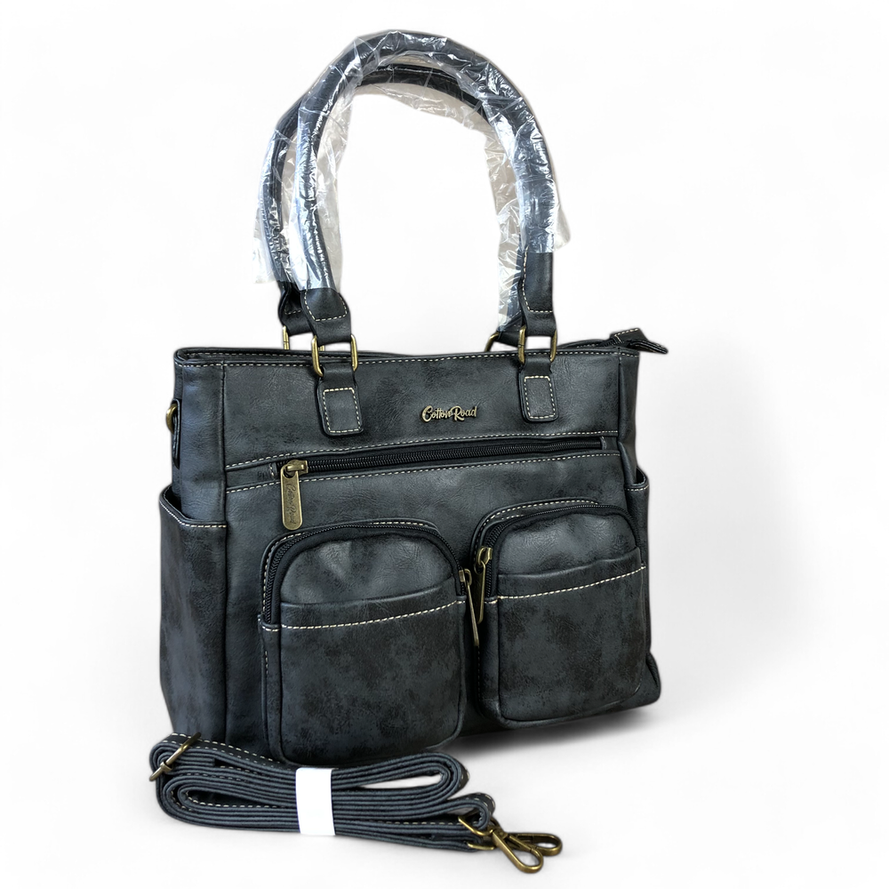 BLACK Cotton Road PU Leather Handbag with Pockets