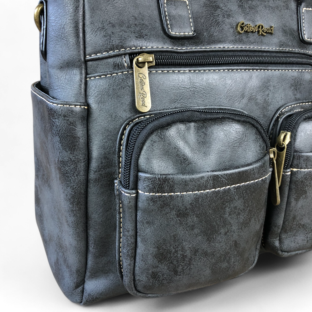 BLACK Cotton Road PU Leather Handbag with Pockets