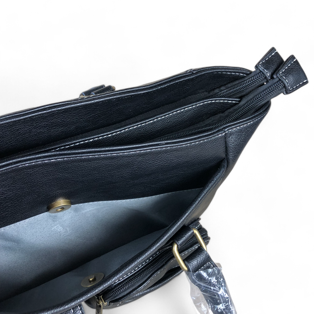 BLACK Cotton Road PU Leather Handbag with Pockets