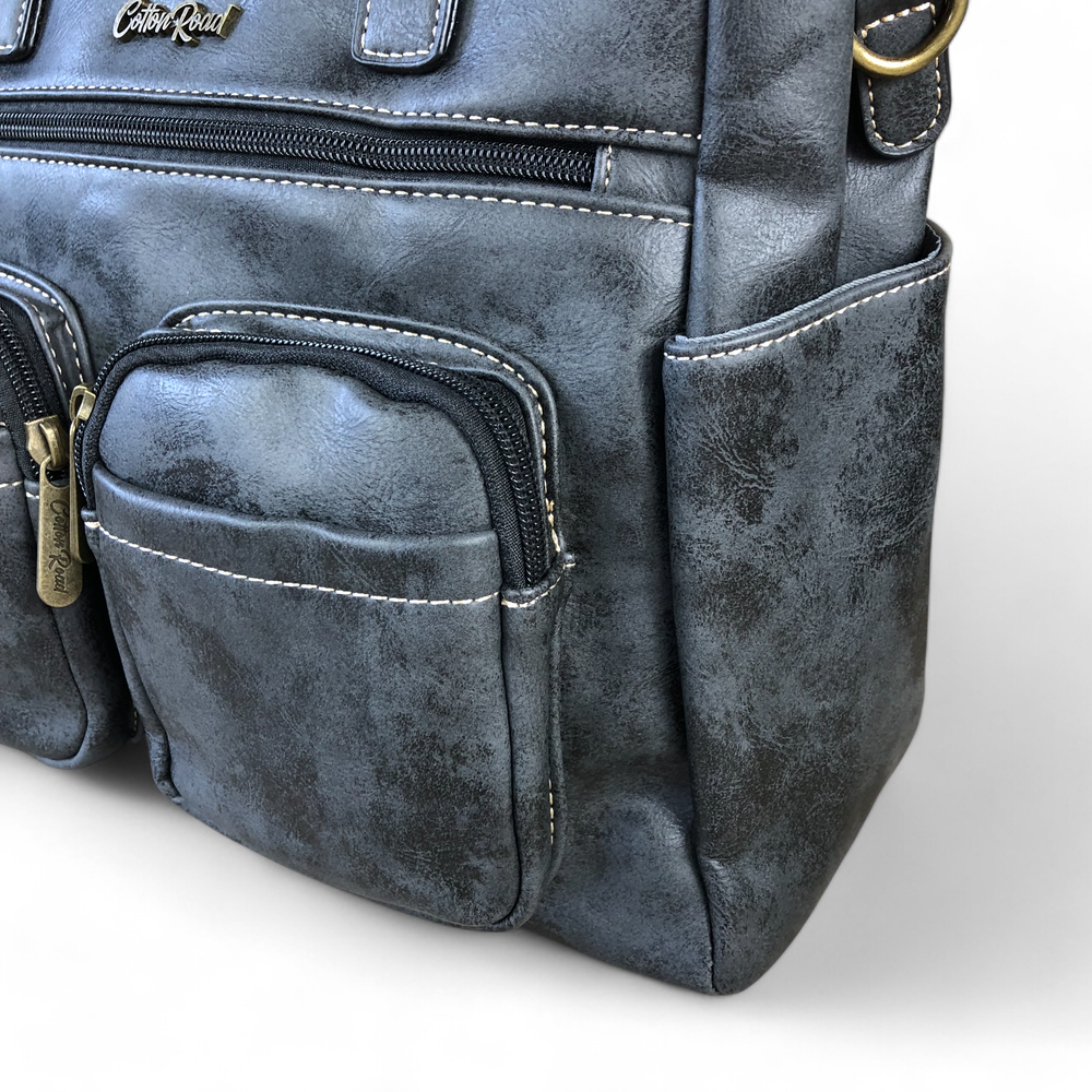 BLACK Cotton Road PU Leather Handbag with Pockets