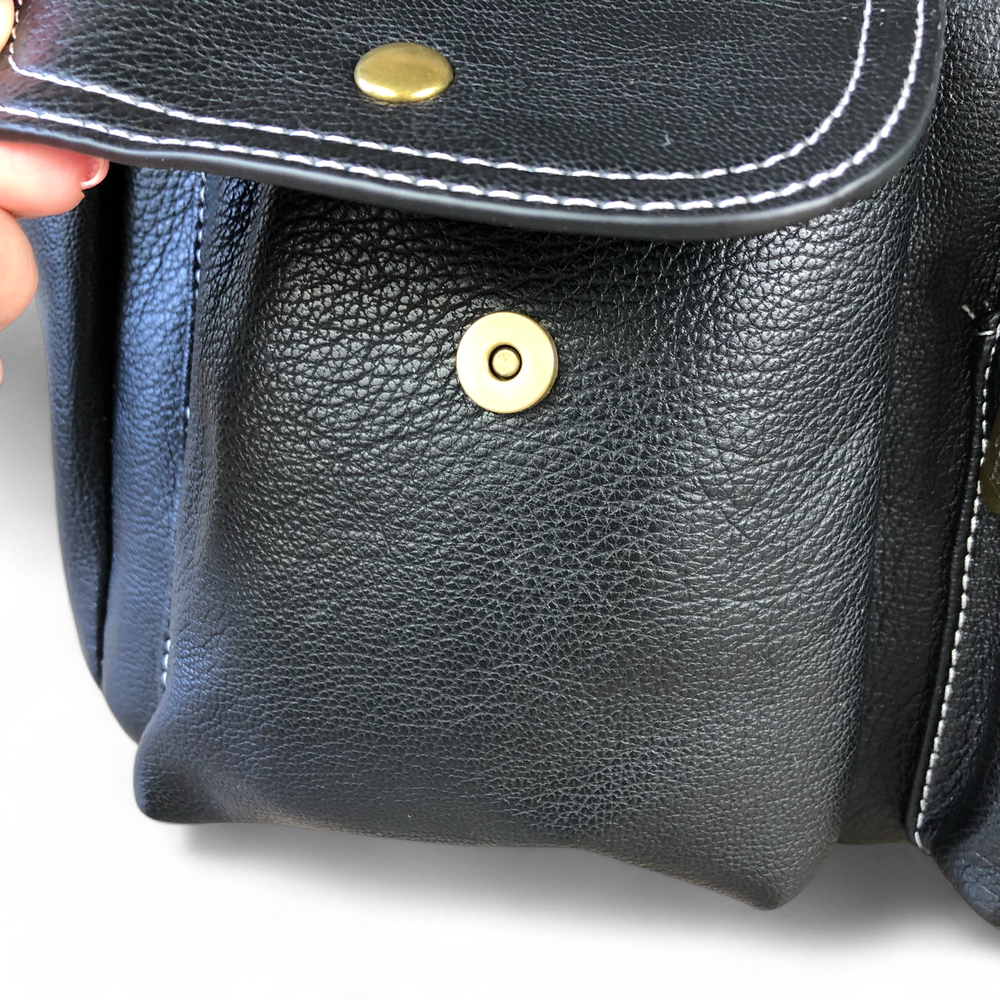 BLACK Cotton Road PU Leather Handbag with Pockets