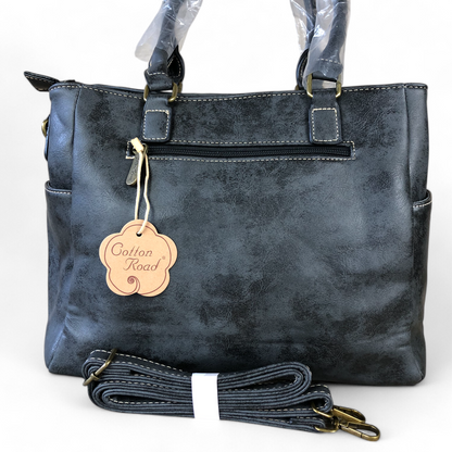 BLACK Cotton Road PU Leather Handbag with Pockets
