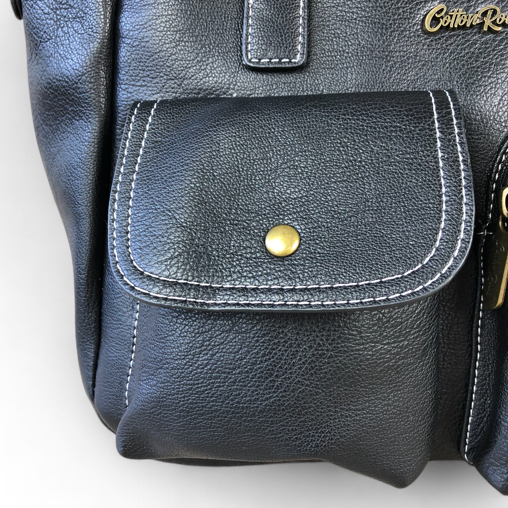 BLACK Cotton Road PU Leather Handbag with Pockets