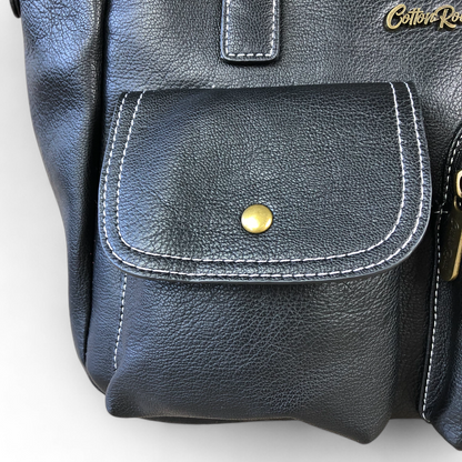 BLACK Cotton Road PU Leather Handbag with Pockets
