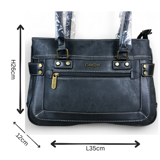 BLACK Cotton Road PU Leather Handbag with TRIM