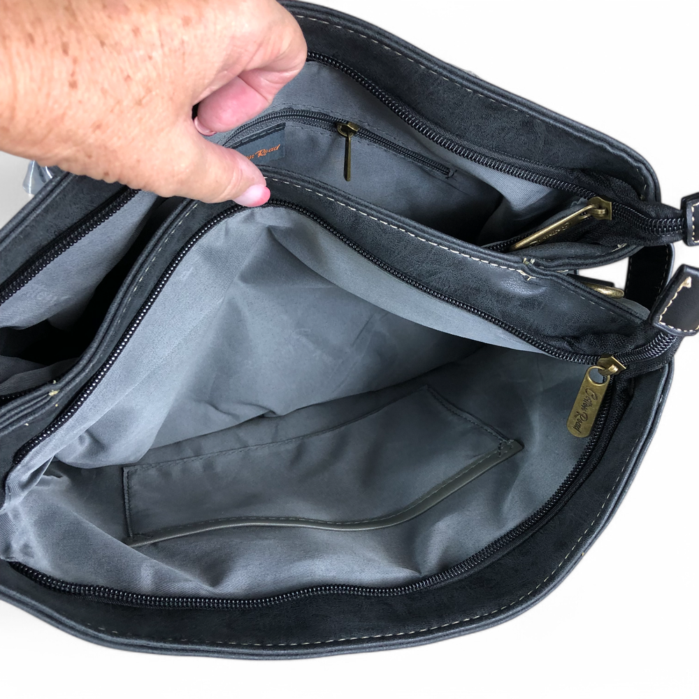 BLACK Cotton Road PU Leather Handbag with TRIM