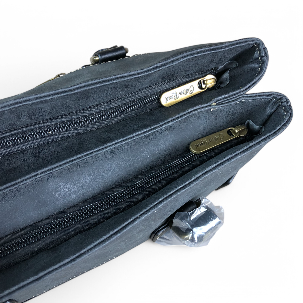 BLACK Cotton Road PU Leather Handbag with TRIM