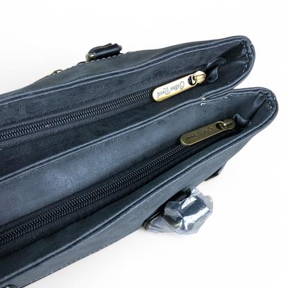 BLACK Cotton Road PU Leather Handbag with TRIM