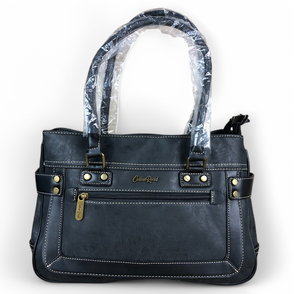 BLACK Cotton Road PU Leather Handbag with TRIM