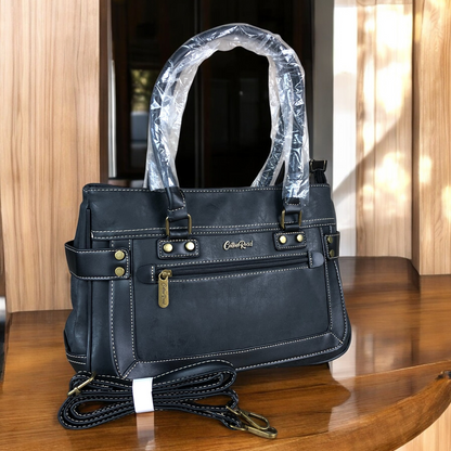 BLACK Cotton Road PU Leather Handbag with TRIM