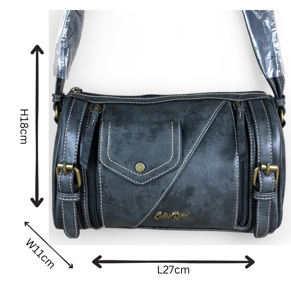 BLACK Cotton Road PU Leather Sling Bag with BRANDED Strap