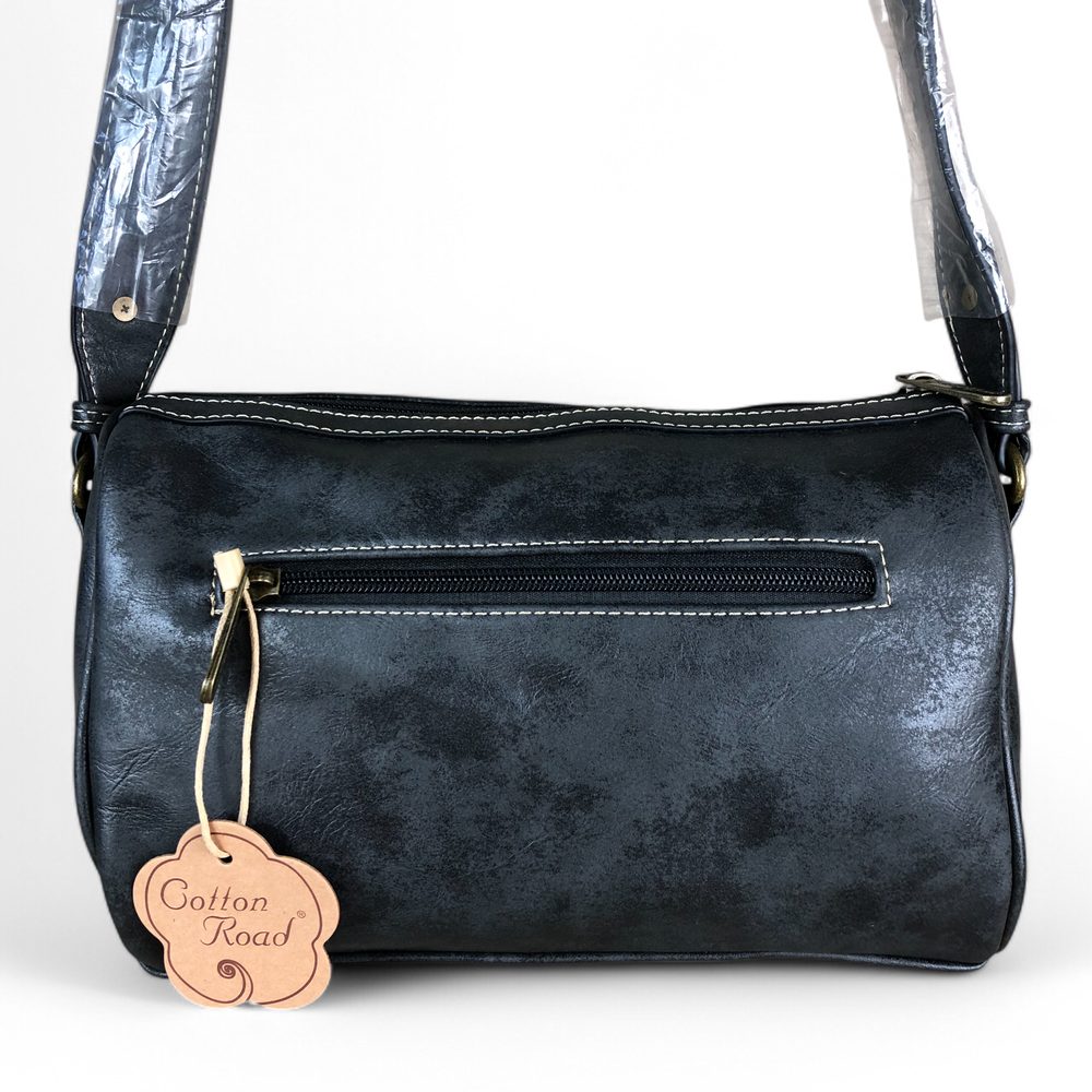 BLACK Cotton Road PU Leather Sling Bag with BRANDED Strap