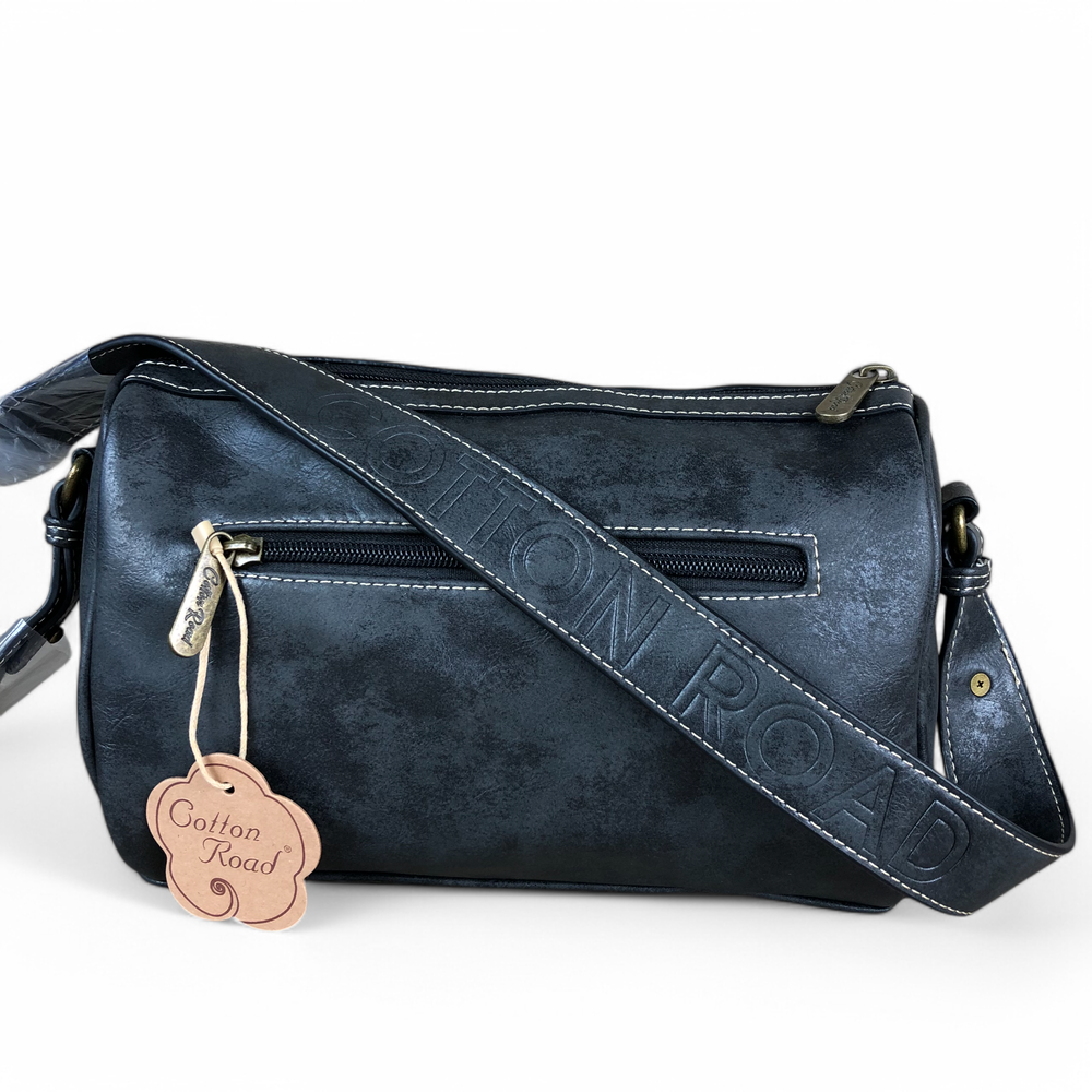 BLACK Cotton Road PU Leather Sling Bag with BRANDED Strap