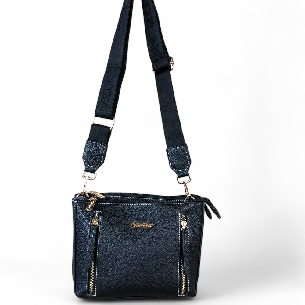 BLACK Cotton Road PU Leather Sling Bag with BRANDED Strap