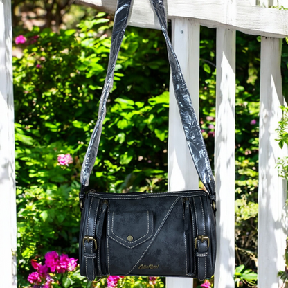 BLACK Cotton Road PU Leather Sling Bag with BRANDED Strap