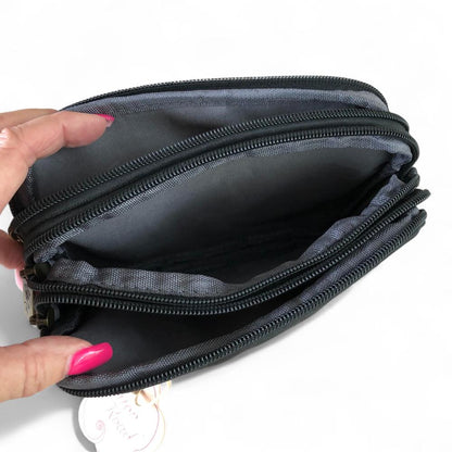 BLACK EMBOSSED FLORAL PU Leather Cotton Road Mini Sling Bag